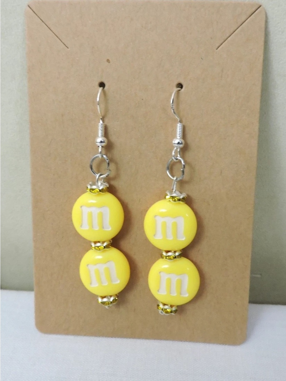 Yellow Double M&M Colorful Dangle Earrings Handcrafted Yellow Earrings